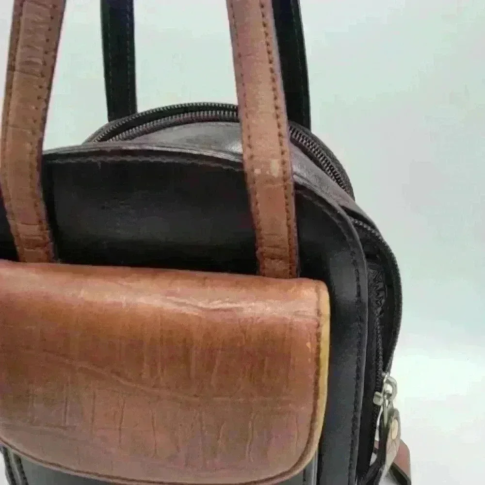 VTG Bellerose Leather Purse Two Tone - Black/Brown Compact W/ Pockets Compartmet - Picture 14 of 16